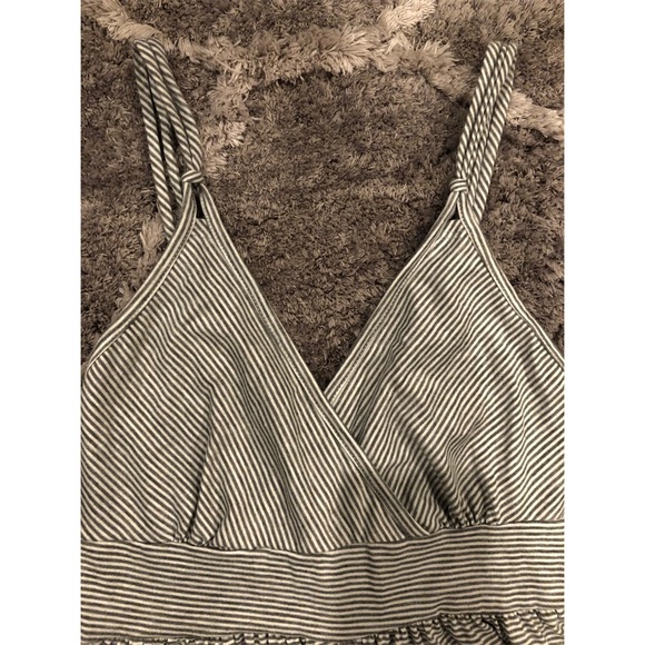 NWOT Spaghetti Strap Grey & White Stripped Romper - Picture 3 of 5